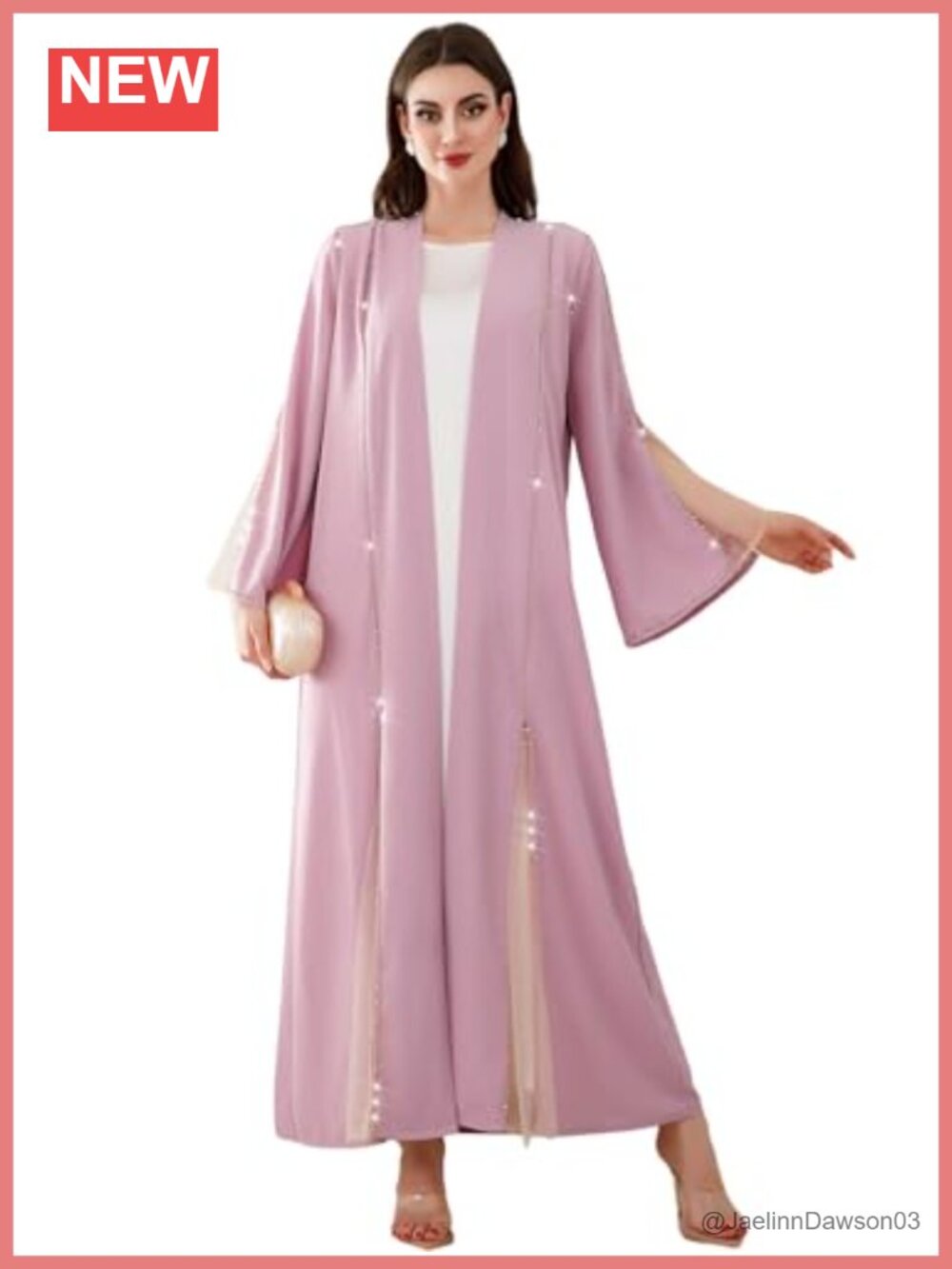 Beaded Open Front Maxi Robe Cover-Up Long Sleeve Polyester